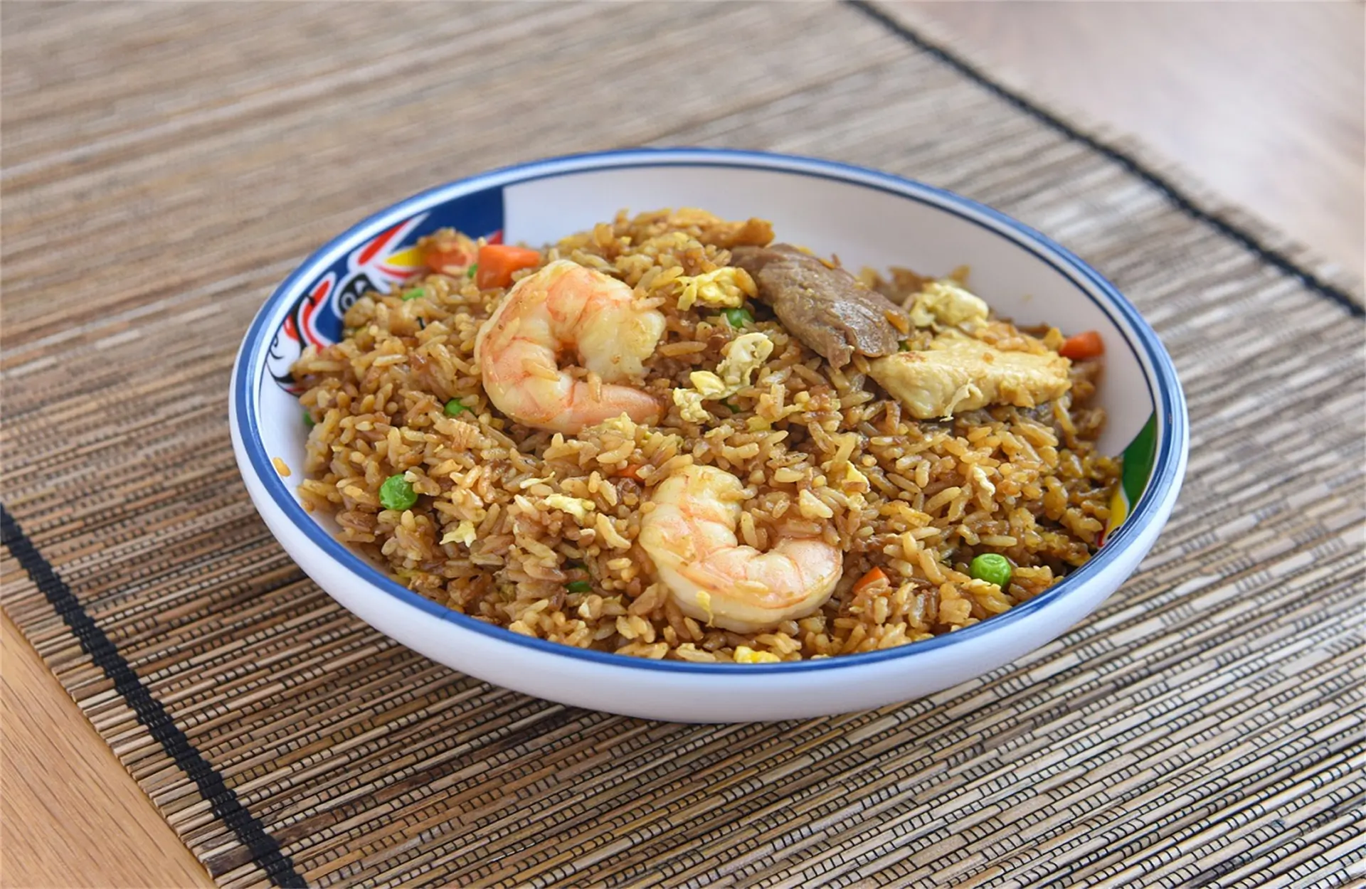 Fried rice with shrimp, beef, eggs, a Chinese Restaurant in USA